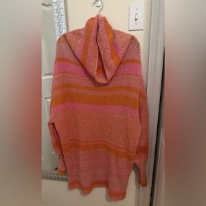Free People Pink and Orange Striped Cowl Neck Sweater Size XL